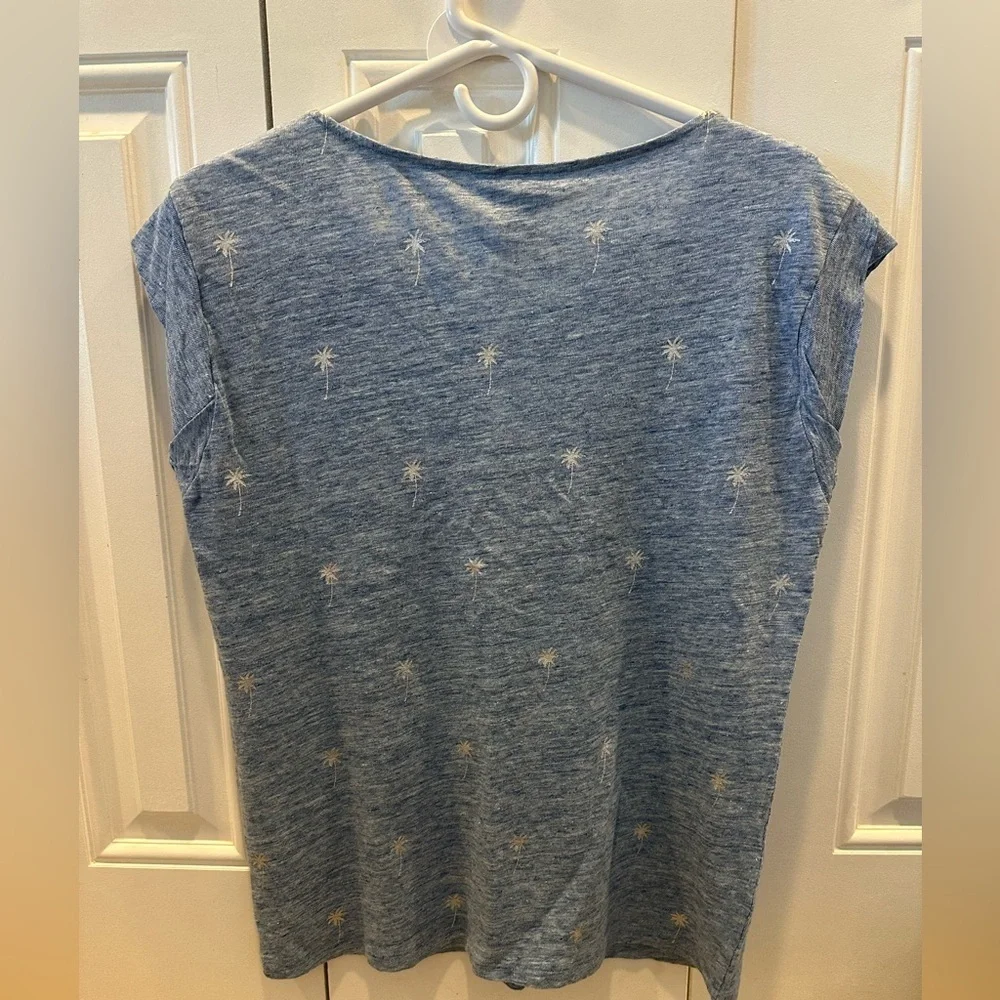 Tommy Bahama Women Blue Linnea Twist Sleeve Palm 100% LINEN XS Top NWT
